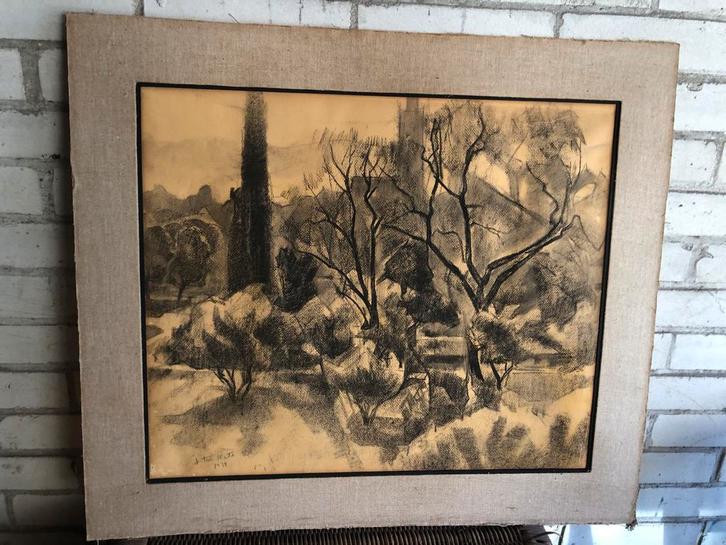 Houtskooltekening 1939 gesigneerd Ten Kate, Antiek en Kunst, Kunst | Tekeningen en Foto's, Ophalen of Verzenden