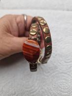 Leren Wrap Armband Carneool & Goud, Ophalen of Verzenden, Goud