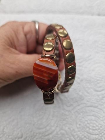 Leren Wrap Armband Carneool & Goud beschikbaar voor biedingen