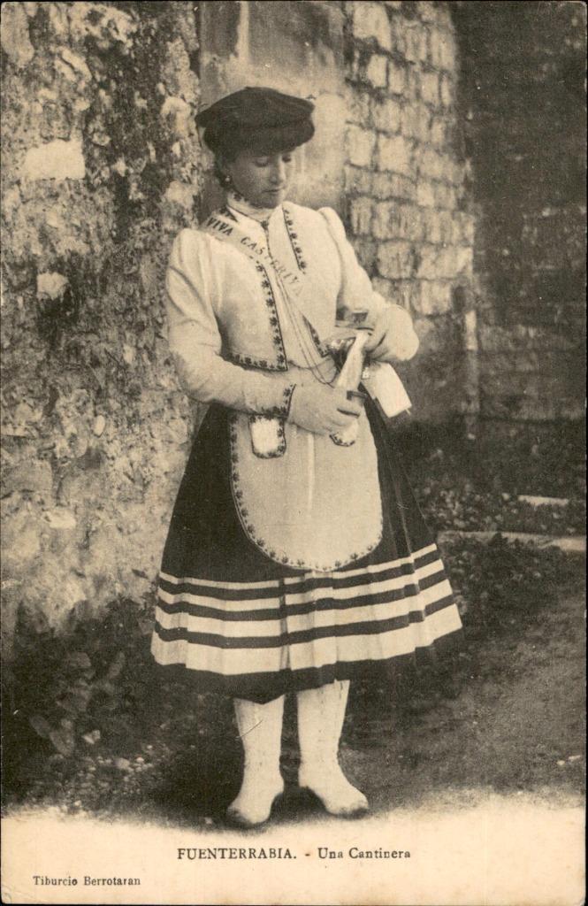 Klederdracht Fuenterrabia Una Cantinera zegel + st, Verzamelen, Ansichtkaarten | Nederland, Gelopen, 1920 tot 1940, Ophalen of Verzenden