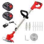 Accu grastrimmer 21v - Incl. 2 accu's en lader - Rood, Ophalen of Verzenden, Nieuw, 50 cm of meer, Accu