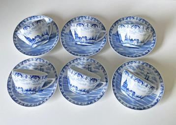 6 Antieke , Louis Regout, Scheepjesdecor , Kop en Schotels beschikbaar voor biedingen