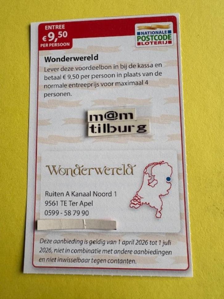 Wonderwereld entree €9,50 p.p., Tickets en Kaartjes, Kortingen en Cadeaubonnen, Drie personen of meer, Overige typen, Kortingsbon