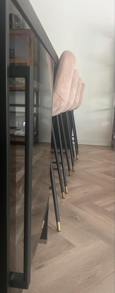 4 barkrukken oud roze  “Bronx 17”, Huis en Inrichting, Barkrukken, Gebruikt, 60 tot 90 cm, Metaal, 4 krukken, Ophalen