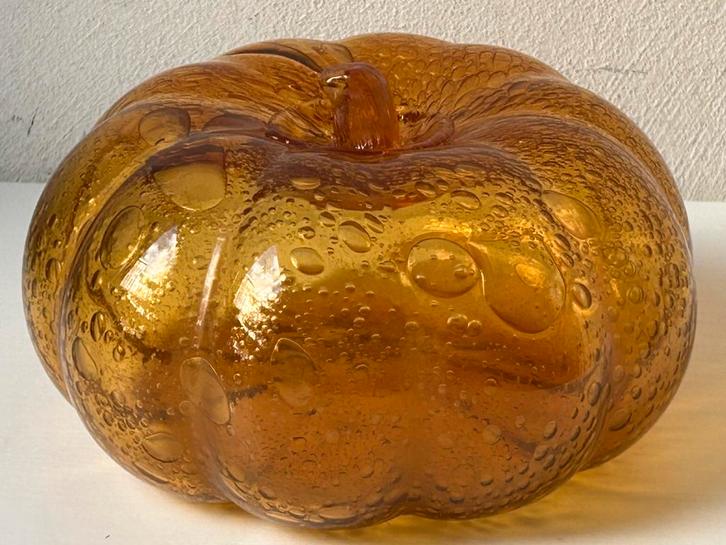 Handgeblazen amber glazen pompoen – bullicante techniek, Antiek en Kunst, Antiek | Glas en Kristal, Ophalen of Verzenden