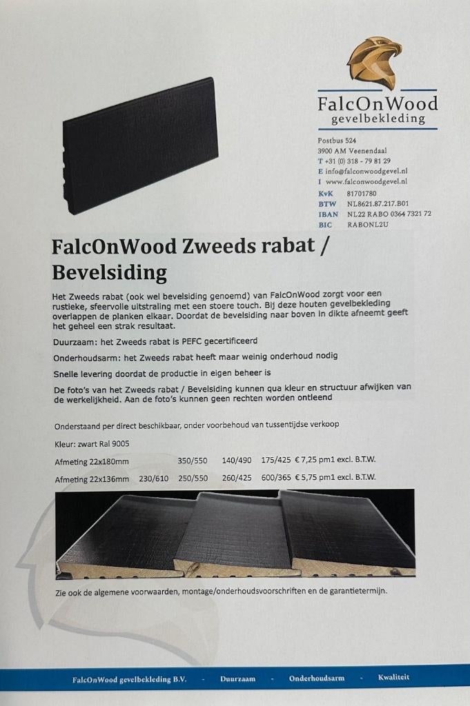 zweeds rabat zwart behandeld ral 9005, Ophalen, Minder dan 25 mm, Nieuw, Plank