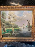 Bart Bakx landschap olieverf met molen, Ophalen of Verzenden