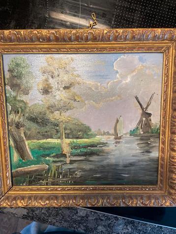 Bart Bakx landschap olieverf met molen beschikbaar voor biedingen
