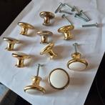 10 Vintage goudkleurige kastknopjes, wit frontje, Huis en Inrichting, Ophalen of Verzenden, Gebruikt