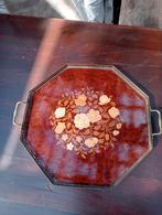 Houten dienblad met koperen rand en handvaten, Ophalen of Verzenden, Gebruikt