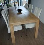 Complete Eethoek massief houten tafel met 6 leren stoelen, Huis en Inrichting, Ophalen, Gebruikt, 4 tot 6 stoelen