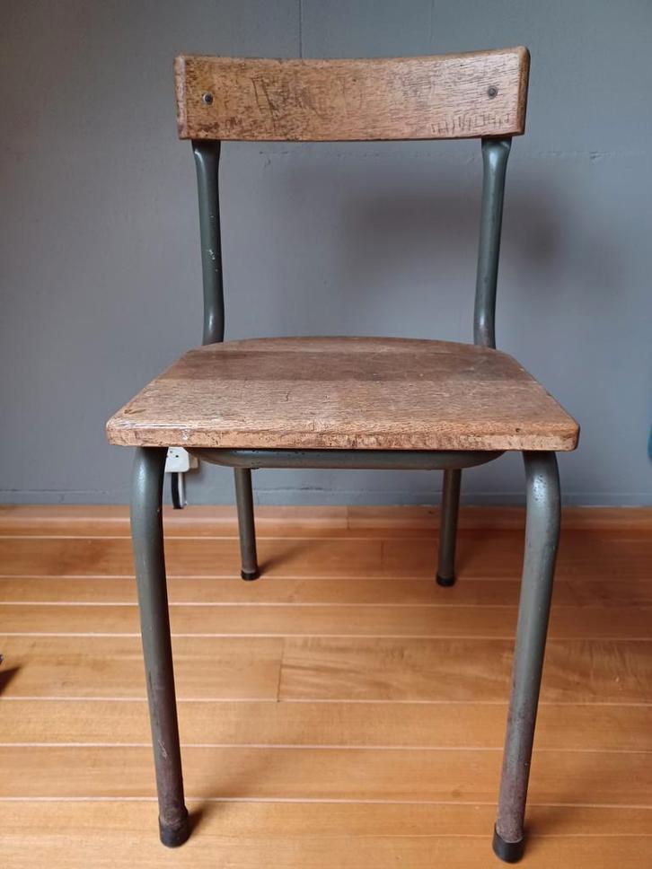 Vintage Tubax Schoolstoel Hout & Staal - Mooie Patina!, Huis en Inrichting, Stoelen, Ophalen of Verzenden