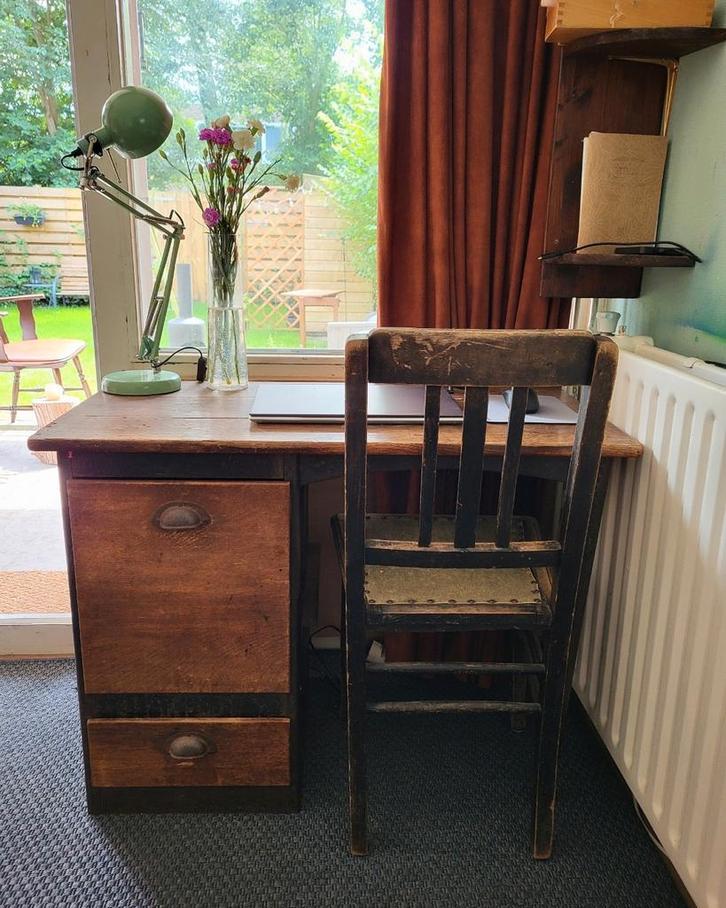 Vintage Bureau met Stoel, Huis en Inrichting, Bureaus, Gebruikt, Bureau, Ophalen