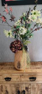Bloemstuk met houten vaas, Ophalen, Zo goed als nieuw