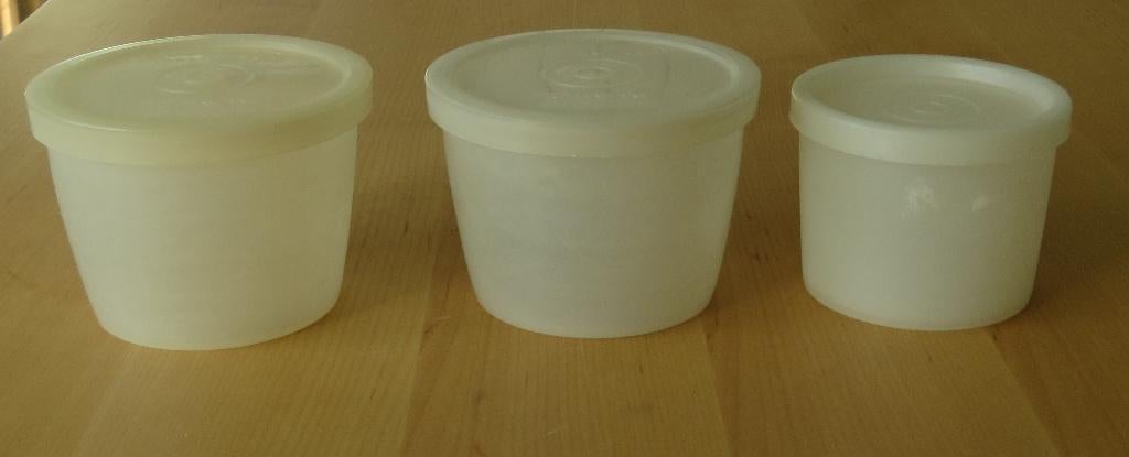 Tupperware Snackcups/Bakjes Transparant-wit Vintage, Ophalen, Gebruikt, Wit, Bus of Trommel