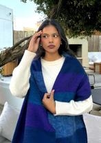 Luxe blauwpaars gestreepte wollen meditatie omslagdoek, Verzenden, Maat 46/48 (XL) of groter, Nieuw, Nepalhandwerk.nl