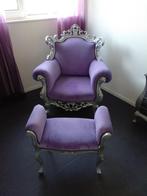 Fauteuil met voetenbankje paars barok, Huis en Inrichting, Fauteuils, Ophalen, Hout, Barok, Minder dan 75 cm