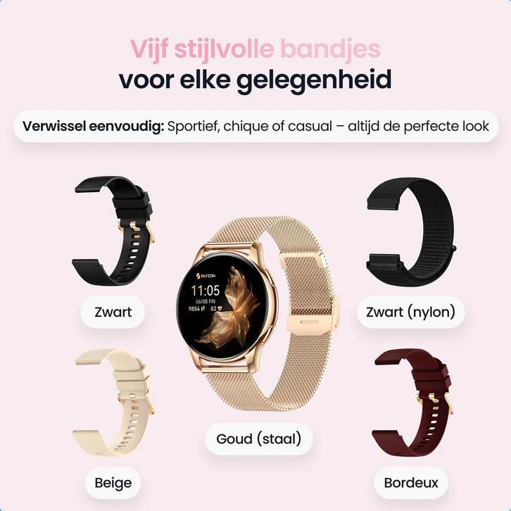 Siltcon Dames Smartwatch + 5 Bandjes - Nieuw in Doos, Sieraden, Tassen en Uiterlijk, Smartwatches, Nieuw, Ophalen of Verzenden