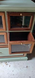 Teakhouten vitrine  lade kastje facet geslepen glas, Ophalen, 50 tot 100 cm, Glas, Minder dan 100 cm