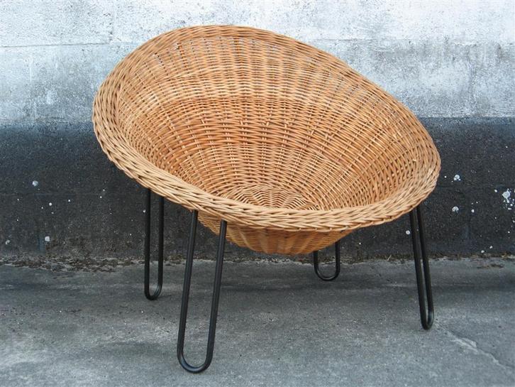 Fauteuil '60s ( riet ) Retro/Vintage/Design, Huis en Inrichting, Fauteuils, Gebruikt, 75 tot 100 cm, 75 tot 100 cm, Ophalen