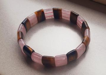 Armband tijgeroog/rosekwarts nieuw