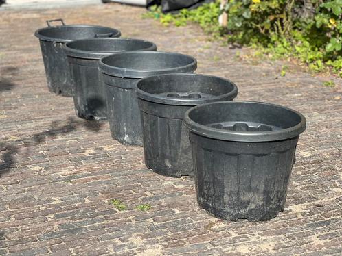 Zwarte kunststof planten bakken, Tuin en Terras, Bloembakken en Plantenbakken, Kunststof, Tuin, Minder dan 60 cm, Rond, Ophalen of Verzenden