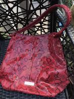 Vrij grote, rode leren handtas met lakleer print van reptiel, Ophalen of Verzenden