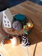 Boomstam voor kerststukje, huisje, mos, ballen, denneappels, Ophalen of Verzenden, Gebruikt