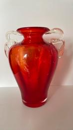 Vaas Glas Rood Oren Helder Murano Italië, Ophalen of Verzenden