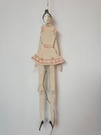 Vintage trekpop ballerina metaal met houten hoofd, Ophalen of Verzenden