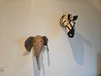 Dierenkoppen Wanddecoratie Kinderkamer - Zebra & Olifant, Ophalen of Verzenden