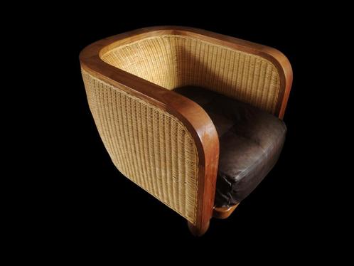 Fantastisch originele Lambert Art Deco lounge chair fauteuil, Huis en Inrichting, Fauteuils, Gebruikt, Hout, Leer, Riet of Rotan