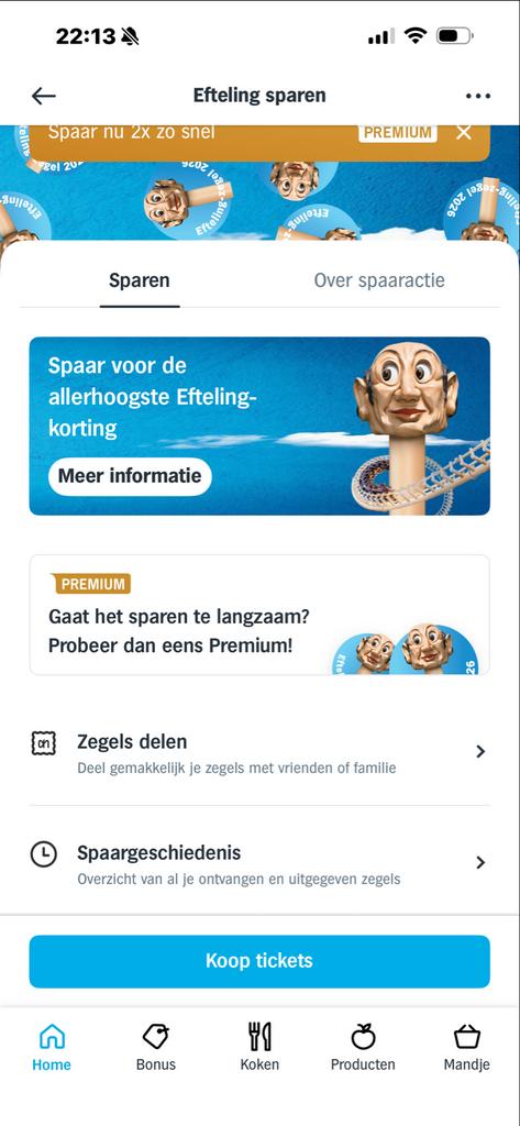 5 volle kaarten Albettheijn voor Efteling, Albert Heijn, Ophalen of Verzenden
