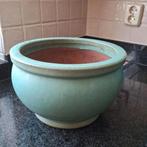 Set 3x Stenen Geglazuurde Bloempotten, Tuin en Terras, Bloempotten, Rond, Ophalen of Verzenden, Zo goed als nieuw, Aardewerk