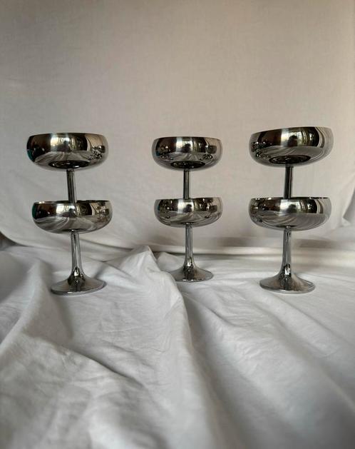 Italiaanse vintage RVS design ijscoupes | inox | jaren 80, Huis en Inrichting, Keuken | Servies, Overige typen, Overige stijlen