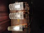 2 vintage wandlampen in metaal en hout, Ophalen of Verzenden, Gebruikt, Glas, Vintage