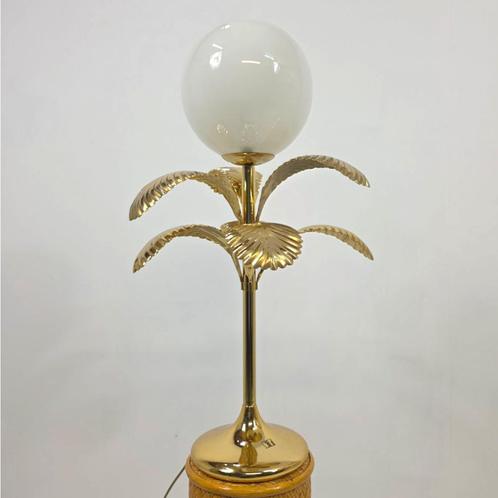 Tafellamp palmlamp mid century goud verguld 70s, Huis en Inrichting, Lampen | Tafellampen, Gebruikt, Minder dan 50 cm, Glas, Metaal