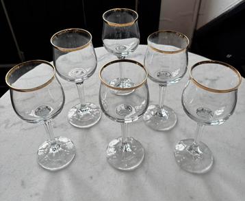 Vintage set 6 Franse kristal kelk witte wijnglazen glas beschikbaar voor biedingen