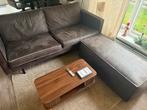 Leren bank met hocker - Goede staat, Huis en Inrichting, Banken | Bankstellen, Ophalen, Gebruikt, Hoekbank, 200 tot 250 cm