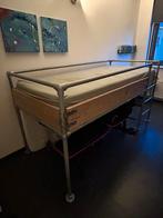 Halfhoogslaper met bureau van steigerbuis en steigerhout, Ophalen, 90 cm, Eenpersoons, Bruin