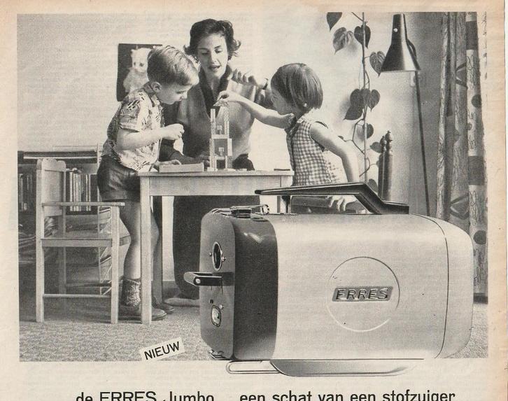 Retro reclame 1958 Erres Jumbo stofzuiger gezin jaren 50, Verzamelen, Retro, Overige typen, Verzenden