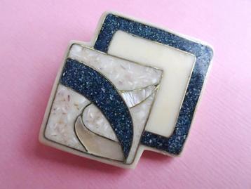 jwg Vintage 80s Memphis art deco design broche groen crème beschikbaar voor biedingen