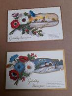 2 oude Nieuwjaarskaarten uit 1954,1955 met boeket bloemen, Verzamelen, Ansichtkaarten | Themakaarten, Verzenden, 1940 tot 1960