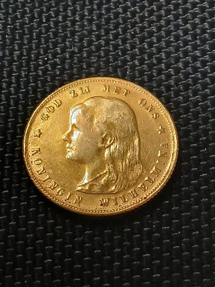 1897 Gouden tientje Wilhelmina 10 naslag goud vergulding, Postzegels en Munten, Munten | Nederland, Losse munt, 10 gulden, Koningin Wilhelmina