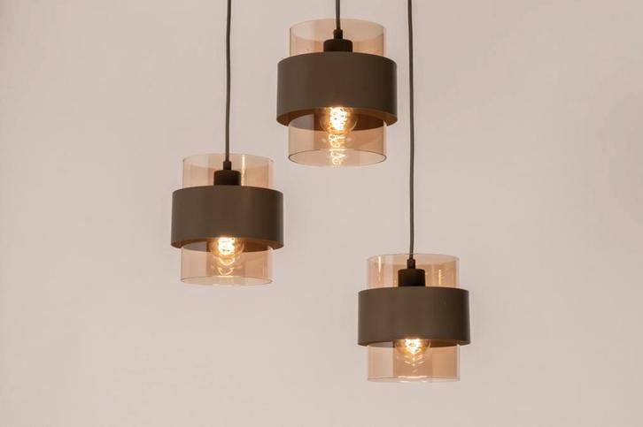 hanglamp bruin glas champagne amber eettafel bar tafel lamp, Huis en Inrichting, Lampen | Plafondlampen, Nieuw, Glas, Ophalen of Verzenden