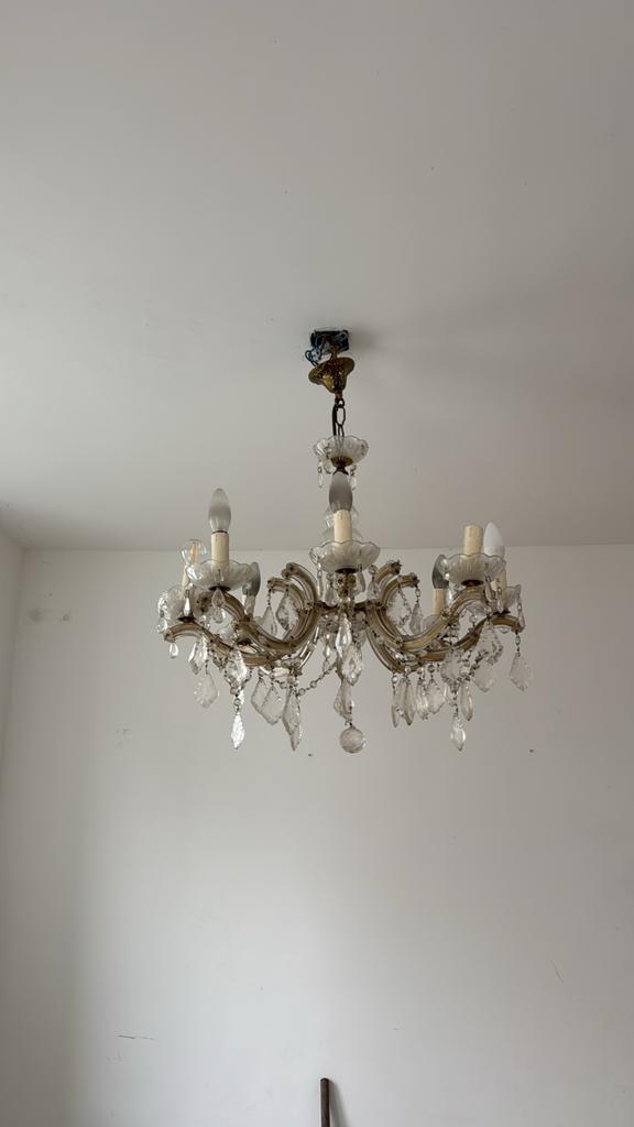 Authentieke Kroonluchter met Kristallen, Huis en Inrichting, Lampen | Kroonluchters, Gebruikt, Glas, Ophalen