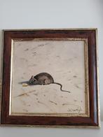 Olieverfschilderijtje van een muis., Ophalen of Verzenden