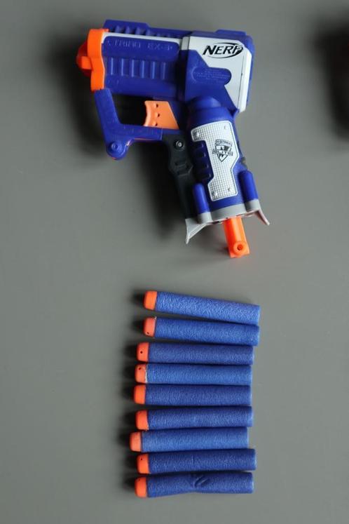 nerf n-stike triad ex - 3 elite blaster gun blauw + 9 darts, Kinderen en Baby's, Speelgoed | Buiten | Actiespeelgoed, Zo goed als nieuw