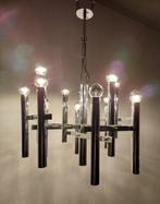 Vintage Italiaanse 1970s Chromé Sciolari 12-armige hanglamp, Huis en Inrichting, Lampen | Hanglampen, Space Age, Ophalen of Verzenden