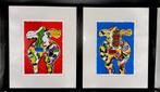 Happy Cow zeefdruk lithografie set rood en blauw Peter Diem, Antiek en Kunst, Kunst | Litho's en Zeefdrukken, Ophalen of Verzenden